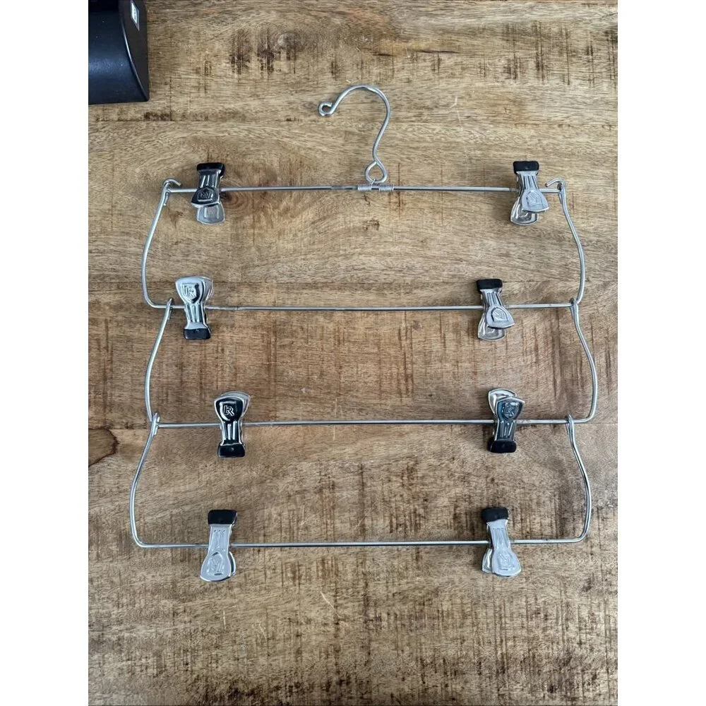 3 Vintage Metal Tier Skirts Pants Adjustable Clips Hangers Space Saver